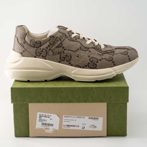 Size 15.5G - Gucci 100 Rhyton Sneaker Beige Monogram Macro GG Canvas - Picture 12 of 13